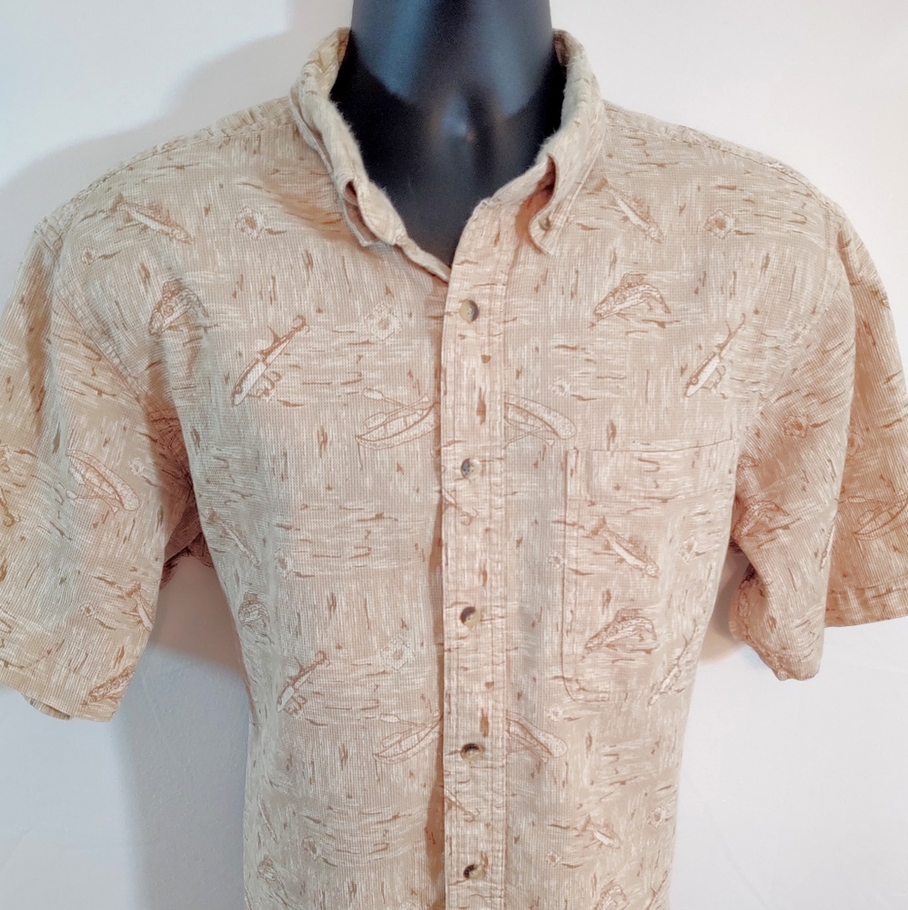 Vtg fieldmaster L men's fishing lure print shirt